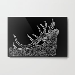 Elk Whisperer White Line Drawing Silhouette Black Background Perfect Father's Day Gift for Men Metal Print