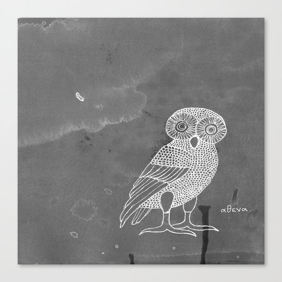 ATHENA'S OWL IN GREY BACKGROUND Canvas Print