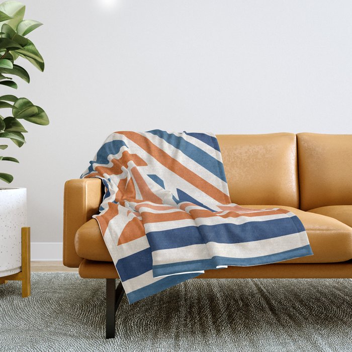Abstract Shapes 132 in Navy Blue and Vintage Orange Throw Blanket