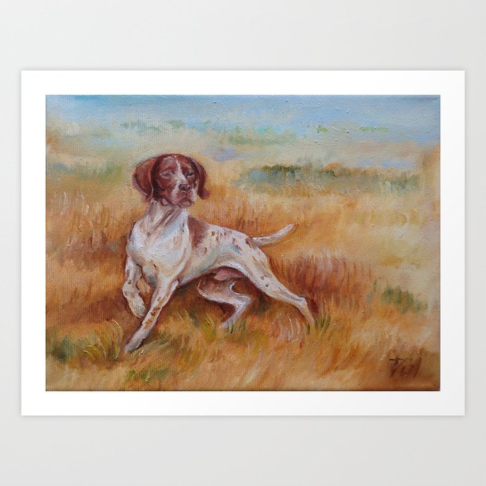 POINTING DOG German Pointer in the field Art Print