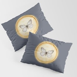 Vintage Hand-Drawn Butterfly Circle Pendant on Dark Gray Pillow Sham