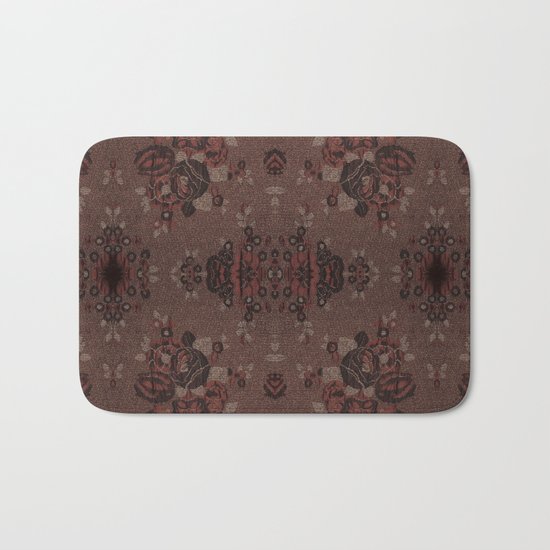 Abstract brown flowers with gold Bath Mat