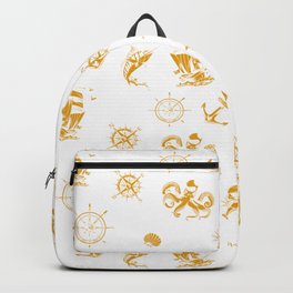 Mustard Silhouettes Of Vintage Nautical Pattern Backpack