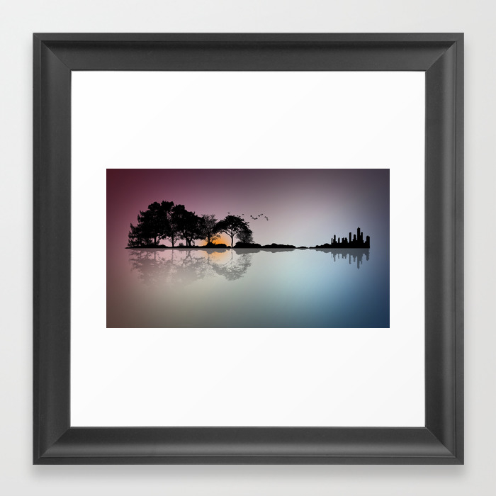 Shape Of Guitar Trees Reflection On Water Framed Art Print By