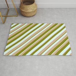 [ Thumbnail: Green, Light Cyan & Tan Colored Pattern of Stripes Rug ]