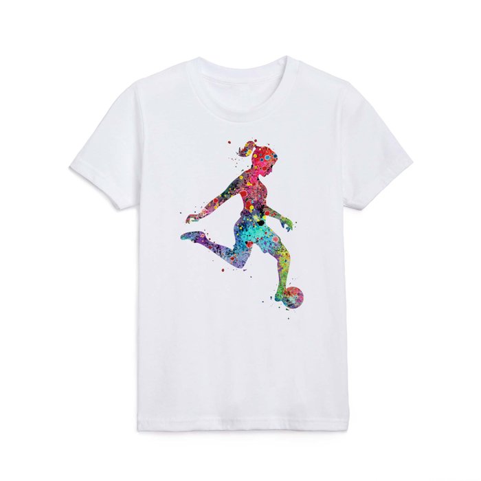 Girl Soccer Player Watercolor Sports Art Kids T Shirt