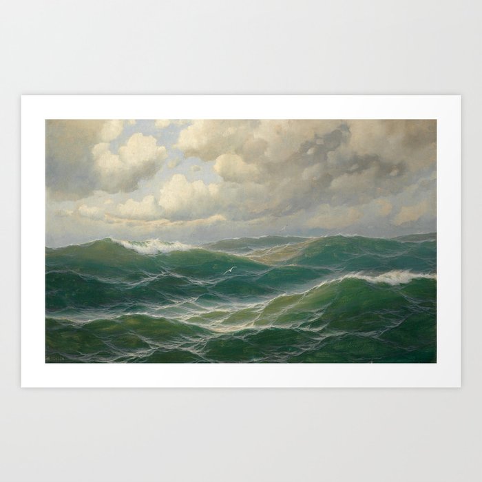 Vintage Ocean Oil Painting by Max Jensen Art Print