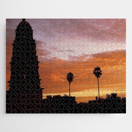 Mexico Photography - A Church And Two Palm Trees In The Sunset Jigsaw Puzzle