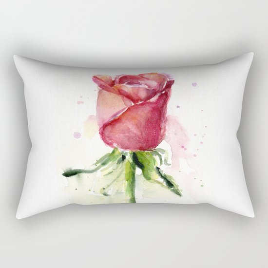 Rose Watercolor Red Flower Painting Floral Flowers Rectangular Pillow