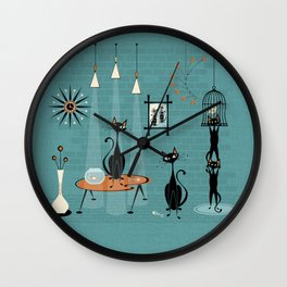 Mid Century Kitty Mishchief - w/ Orange ©studioxtine Wall Clock