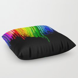 Rainbow Paint Drops on Black Floor Pillow