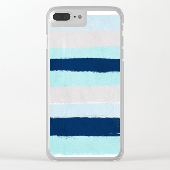Stripes minimal painted stripe pattern blue indigo grey nautical nursery decor Clear iPhone Case