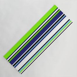 [ Thumbnail: Colorful Light Sky Blue, Chartreuse, Midnight Blue, White & Black Colored Striped/Lined Pattern Yoga Mat ]