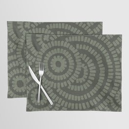 Olive green brushed circles on textured cloth - abstract geometric pattern Placemat