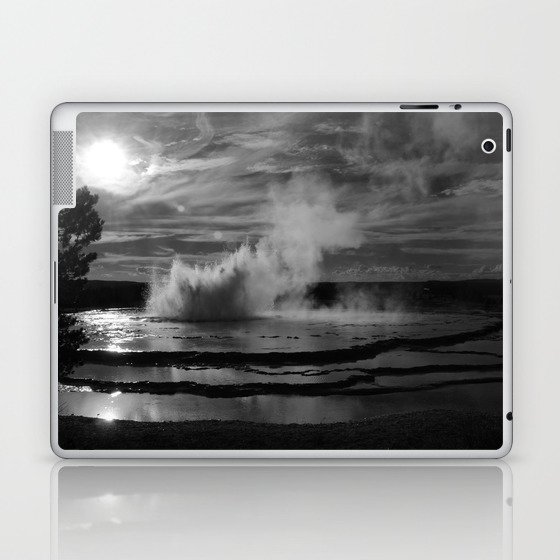 Yellowstone Old Faithful Great Fountain Geyser Wyoming Landscape black and white photograph / photographs / photography Laptop & iPad Skin
