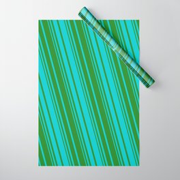 [ Thumbnail: Forest Green & Dark Turquoise Colored Striped Pattern Wrapping Paper ]