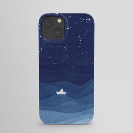 blue ocean waves, sailboat ocean stars iPhone Case