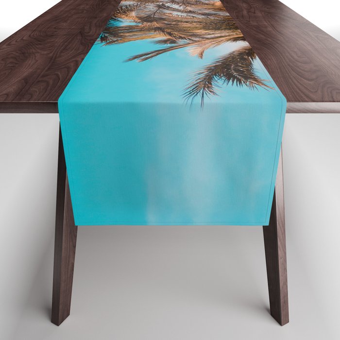 tropical blue plants beach palm trees skyline landscape photography Table Runner