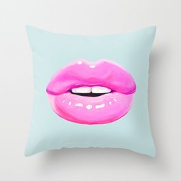 Fashion pink lips Throw Pillow