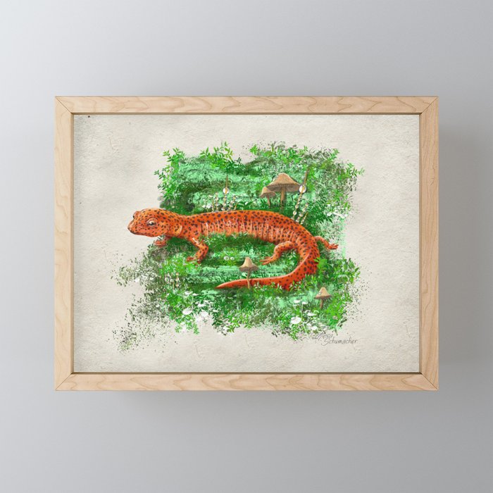 Red salamander in the moss Framed Mini Art Print