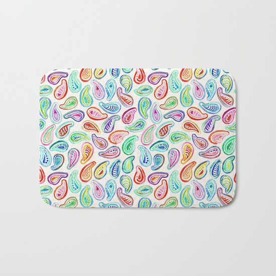 Simple Hand Painted Watercolor Paisley Pattern Bath Mat