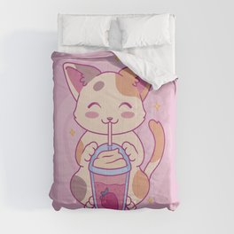 Neko Cat Strawberry Tea Milkshake | Japanese Anime Kawaii Comforter