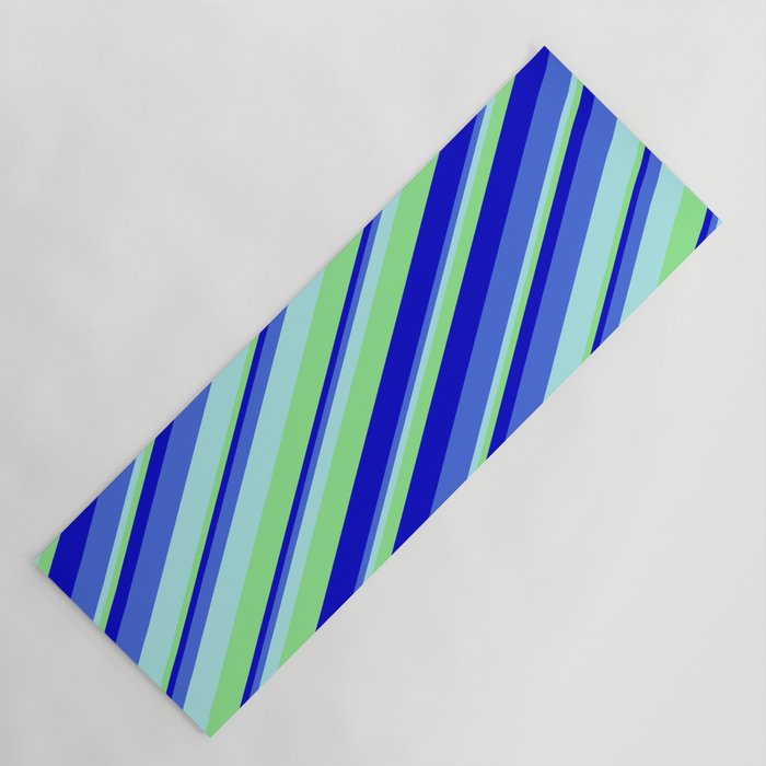 Turquoise, Light Green, Blue, and Royal Blue Colored Stripes/Lines Pattern Yoga Mat