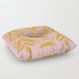 Pink and mustard yellow floral color block art Floor Pillow