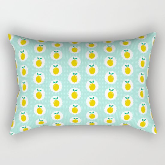 Lemons pastel mint white yellow summer fruit tropical lemonade vacation trendy pattern food print Rectangular Pillow