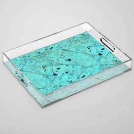 Turqoise Blue Marble Gold Glitter Acrylic Tray