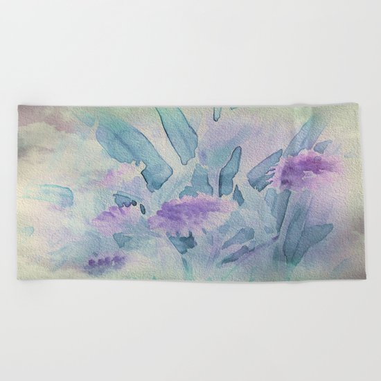 Heavenly Lavender Water Color Floral Beach Towel