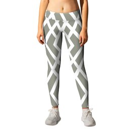 Gray Green and White Abstract Mosaic Pattern 3 2022 Color Sherwin Williams Evergreen Fog SW 9130 Leggings | Grid, Diamonds, Tessellation, Grey, Ripples, Stripes, Gray, 2022, Mosaic, Earth Tone 