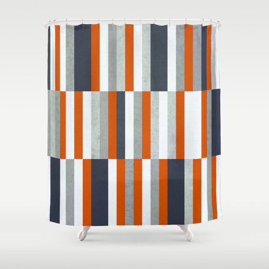 Orange Navy Blue Gray Grey Stripes, Dark Blue And Grey Shower Curtain