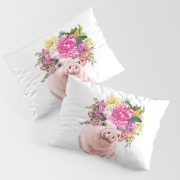 Flower Crown Baby Pig Pillow Sham