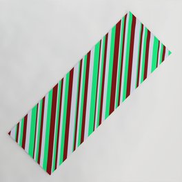[ Thumbnail: Green, Maroon & Lavender Colored Striped/Lined Pattern Yoga Mat ]