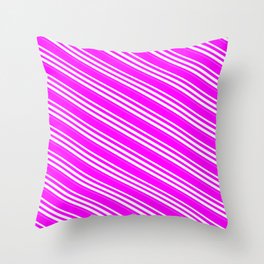 [ Thumbnail: Fuchsia and Mint Cream Colored Lined/Striped Pattern Throw Pillow ]