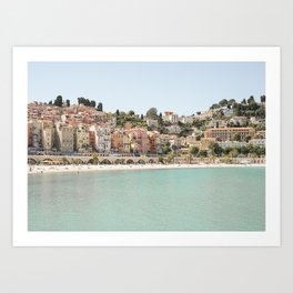 Cote d'Azur Skyline Photo | French City Menton Travel Photography | Coastal Summer Art Print In Soft Pastel Colors Art Print