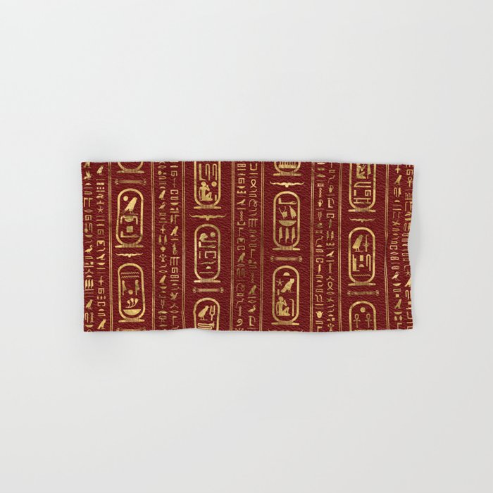 Egyptian hieroglyphs Gold on Red Leather Hand & Bath Towel