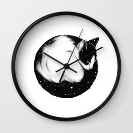 STARRY CAT Wall Clock | Galaxy, Drawing, Minimalist, Pointillism, Stars, Curated, Space, Minimalism, Night, Blackandwhite 