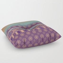 Purple Teal Orange Boho Mandala Tile Ombre Mixed Pattern Floor Pillow