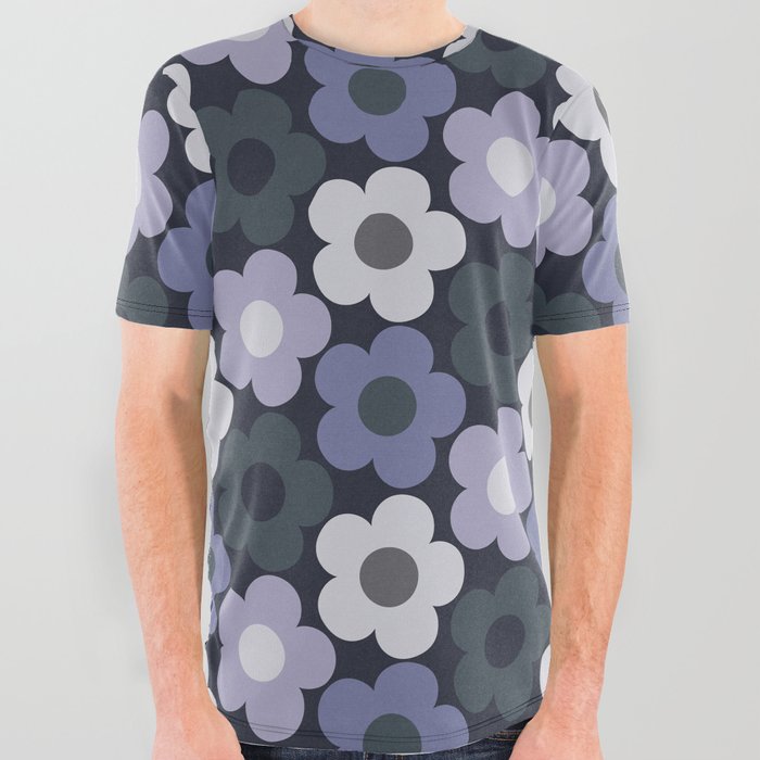 Monochromatic retro floral pattern All Over Graphic Tee