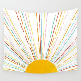Retro Sunburst: Rainbow Edition Wall Tapestry