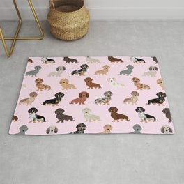 Dachshund dog breed pet pattern doxie coats dapple merle red black and tan Rug