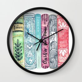 Book Lover Watercolor Books Wall Clock