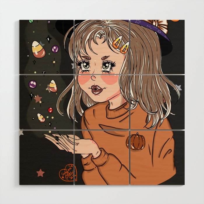 Candy Corn Halloween Anime Witch Wood Wall Art