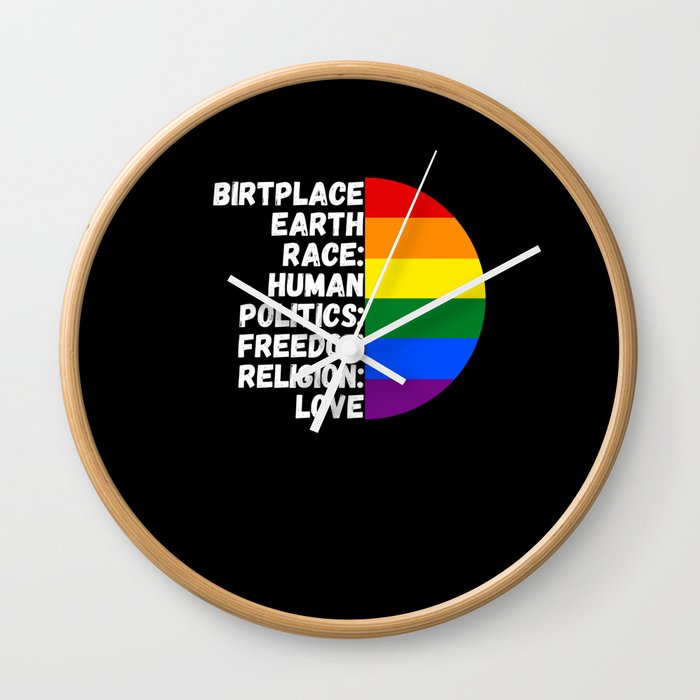 Birth Place Earth Religion Love Freedom Rainbow Wall Clock