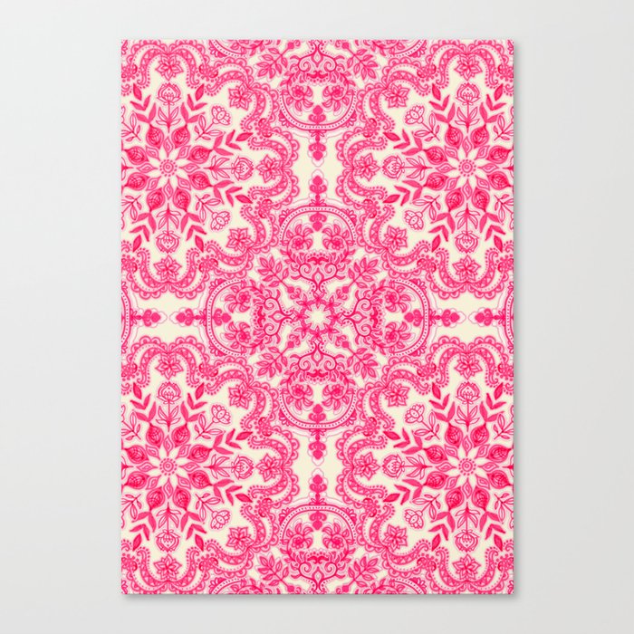 Hot Pink & Soft Cream Folk Art Pattern Canvas Print