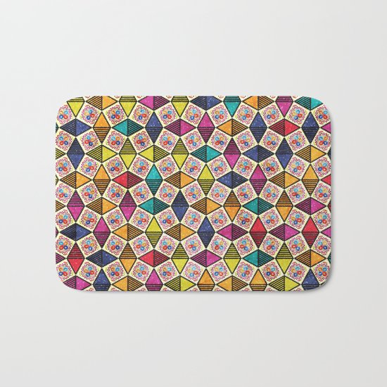 Colorful Kaleidoscopic Abstract Flower Pattern Bath Mat