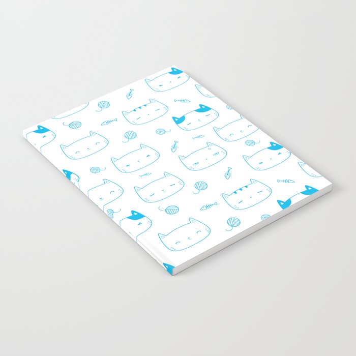 Turquoise Doodle Kitten Faces Pattern Notebook