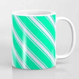 [ Thumbnail: Green & Lavender Colored Lined Pattern Coffee Mug ]